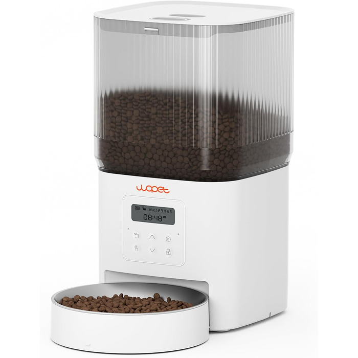 Автоматичний кормушка для котів WOPET 4L: програмування, 180 днів роботи, сталева миска, білий колір