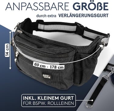 PAWZONE Сумка для корму для собак - Поясна сумка для ласощів для собак - Аксесуар для собак - Сумка для ласощів для собак - З відбиваючим шнуром та додатковим ремінцем для FlexiLeine (Чорний)