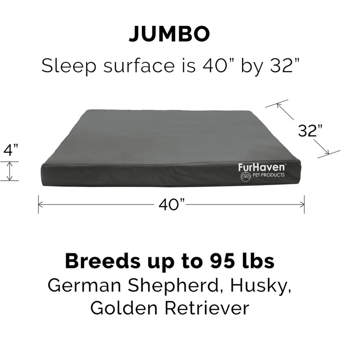Лягу для собак Furhaven XL з піною-пам'яттю, вологостійкий, для дому та вулиці, з принтом логотипу, матеріал: оксфордський поліканвас, розмір: 102 x 81 x 10 см, сірий колір, великий (X-Large)