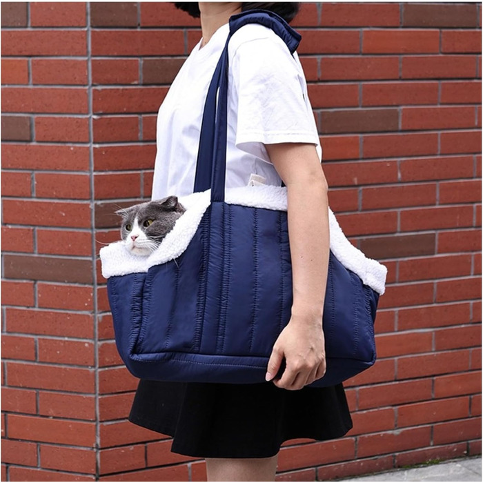 Транспортна сумка для собак та котів, для цуценят, миється, складається, з безпечним шнуром, з ручками, широке дно, темно-синій