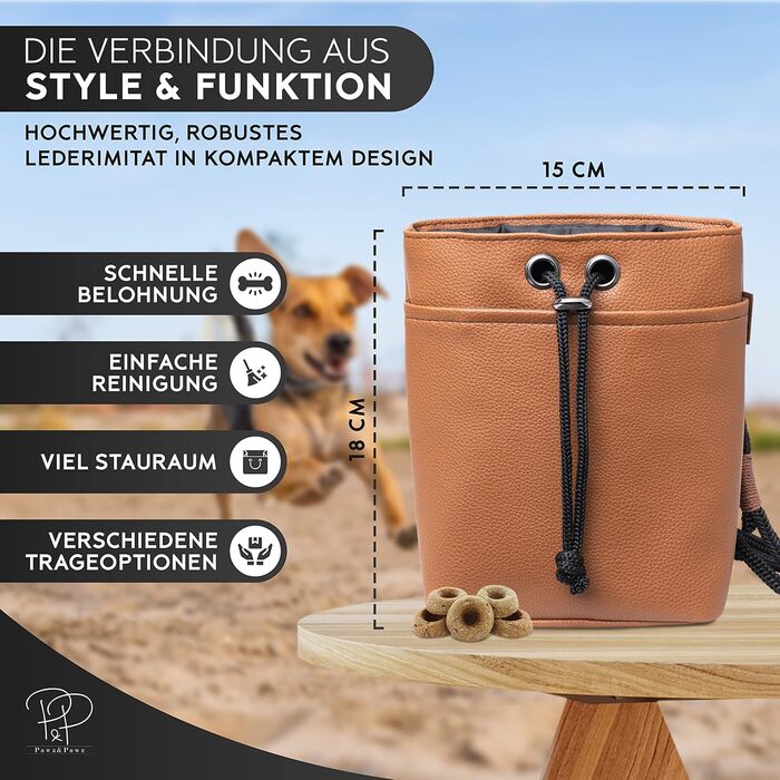 Pawz&Pawz Лекарлики для собак | Стильний набір для годування та дресирування | Практичний, міцний кишенька для ласощів + диспенсер для відходів | Сумка для прогулянки з собакою, коричнева