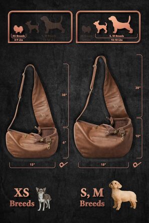 Сумочка для собак Noah & Paw для маленьких собак до 5 кг, з регульованим плечовим ременем та м'яким хутром, 3 системи безпеки, переноска для тварин з веганської шкіри (колір коричневий, розмір L 38 x 15 x 14 см)