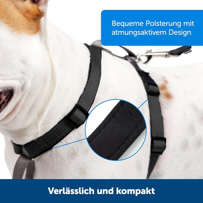 PetSafe 3-в-1 шлея для собак з ременем безпеки, зменшує тягу та тиск на шию, розмір M, чорна