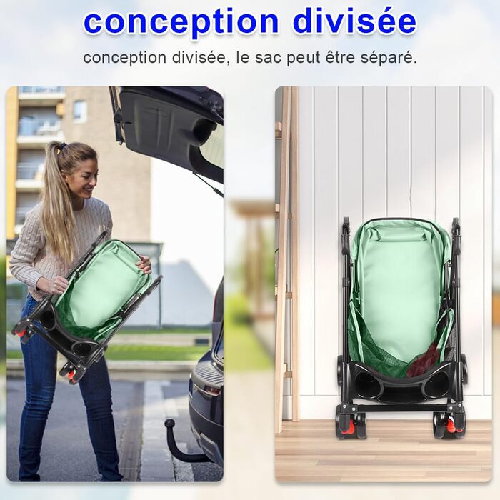 Дитяча коляска для собак та котів OHMG 3 в 1, зелена, складна, з 4 EVA-колесами, ручка, 3 вікна з сітки, тримач для напоїв, для маленьких та літніх собак, тролей для людей з обмеженими можливостями (50 x 70 x 95 см)