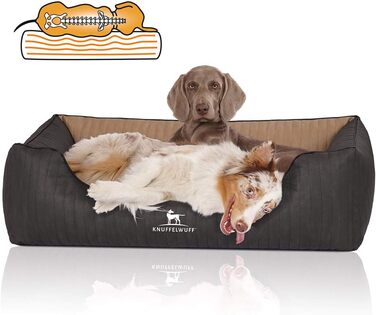 Ортопедичне собаче ліжко Knuffelwuff Outback XXL з лазерного стежчастого штучного шкіряного покриття, 120 x 85 см - Знімний чохол - Легко чистити - для великих, середніх та маленьких собак (Чорний/Капучино)