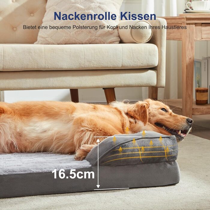 Ортопедичне ліжко для собак Pawk, великі та середні породи, з піною з пам'яті, миється, знімний антиковзний коврик, 89x64x17 см