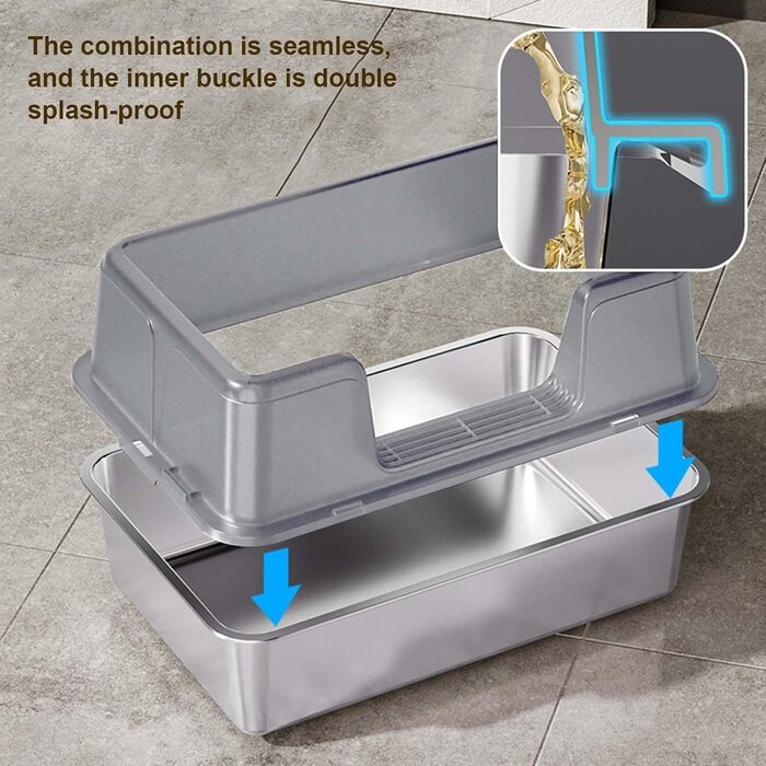 Котлові туалети для котів Zstar: великий лоток з високими бортиками, знімний кришка, легко мити, 60x40x36.5 см, сірий