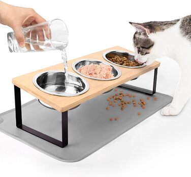 Підвищений годівниця для котів, миска для котів з нержавіючої сталі з підкладкою з силікону, 15° ергономічна станція для годування, миска для собак, годівниця та поїльник для котів та маленьких собак