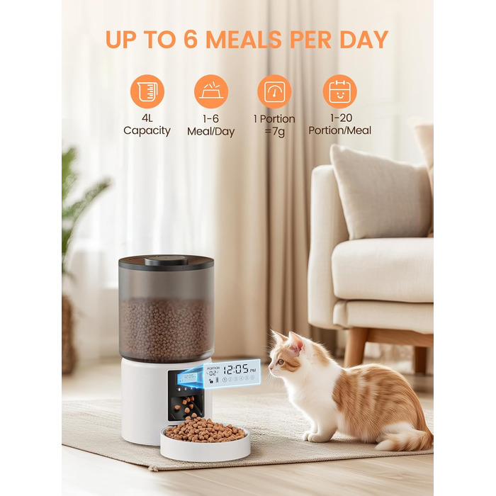 Автоматичний кормушка для котів та собак, 4л, з таймером, 1-6 прийомів їжі на день, з функцією запису голосу (10 сек)