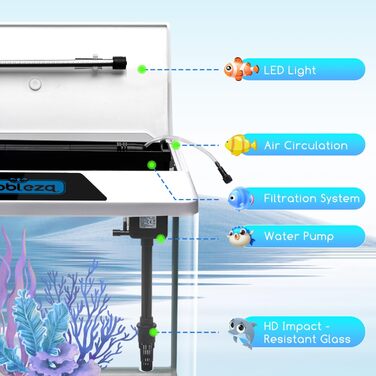 Акваріум Nobleza 54L Комплект: нано-акваріум з LED-підсвічуванням та фільтром, білий