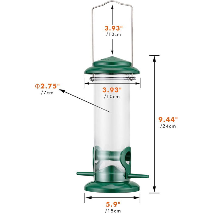 iBorn годівниця для птахів на підвіску, зелена, 2 шт. - металева, стійка до іржі, 20 см