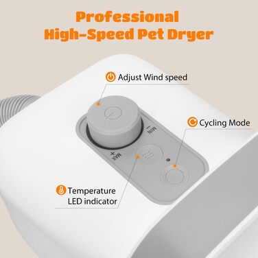 Професійний фен для грумінгу домашніх тварин Nobleza Pet Blower - 4 насадки, регулювання швидкості/тепла, тихий