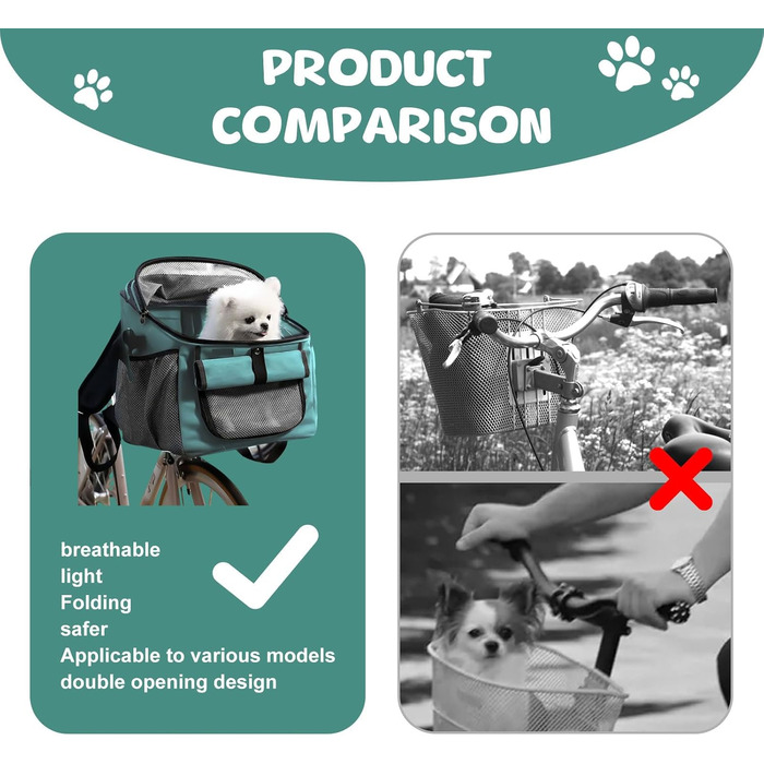 Кошик для собак на велосипед, 5 кг, блакитний. Зручний, складаний кошик для собак та котів. Ідеально для кемпінгу та подорожей.