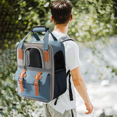 Рюкзак для собак та котів PETCUTE, дихаючий, для маленьких тварин, з відбиваючим ременем, складаний, знімний килимок, внутрішній ремінь безпеки, для прогулянок (Блакитний)