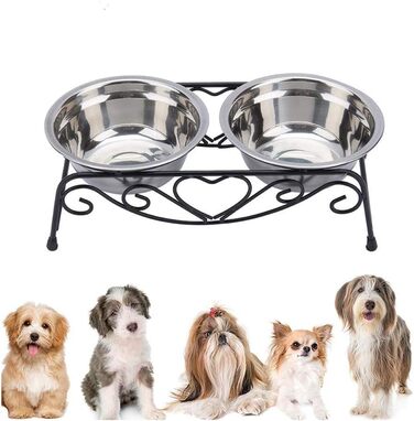 Підвищена годівниця для собак та котів, стійкий піднос з двома мисками (діаметр 13 см), розмір 26 x 14 x 8.5 см