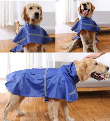 Дощовик для собак, дощовий плащ з капюшоном для собак з шлейкою, легкий та світловідбиваючий дощовик для середніх та великих собак (Блакитний, S/M)