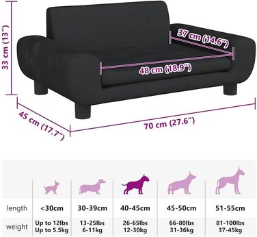 Крісло-ліжко для собак, чорне, з м'якою оббивкою, 70x45x33 см, для маленьких собак та котів