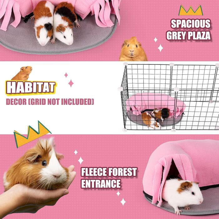 Туннель для морських свинок ONEJU, 2-сторонній, для гри, миючий, з блискавкою, рожевий та сірий