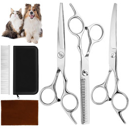 Набір професійних ножиць для собак 3 в 1 - фіолетовий. Ножиці для собак: прямі, зубчасті та вигнуті. Підходить для собак, котів та інших тварин. Сріблястий колір.