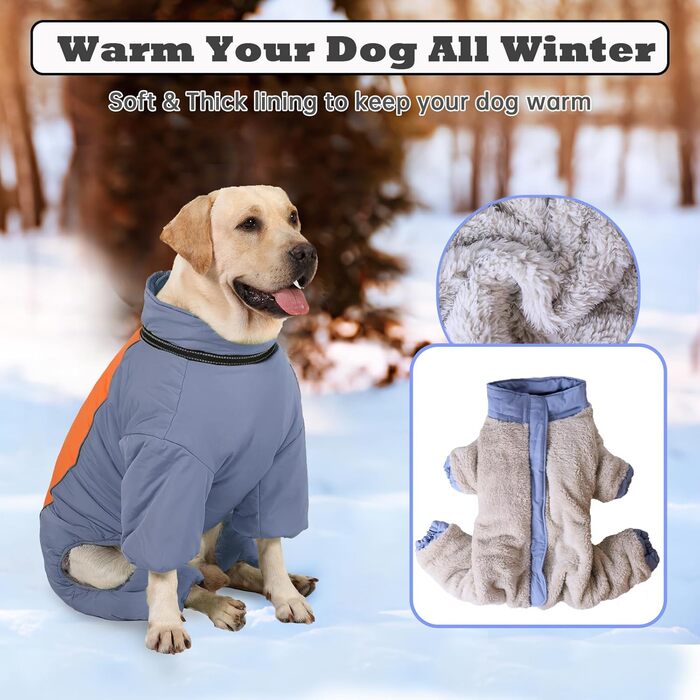 Зимовий теплий пуховик для собак, світловідбиваючий, вітронепроникний, з підкладкою з флісу, водонепроникна куртка для собак з блискавкою та кріпленням для шлейки, HazeBlue, 20