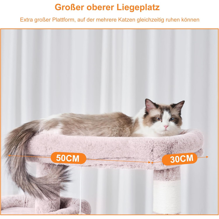 Кігтеточка-вежа для котів Heybly HCT034G, 180 см, коричнево-бежева: 2 платформи, 2 будиночки, гамак, кошик, когтешкреб