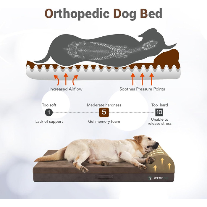 Велике ортопедичне ліжко для собак з гелевою піною та водонепроникним чохлом (89x56x20 см, коричневе)
