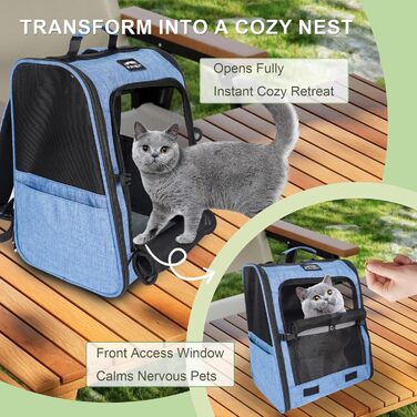 Рюкзак-переноска для собак та котів/цуценят, до 5,9 кг, дихаюча сітка, кишені, безпека, для подорожей (Блакитний)