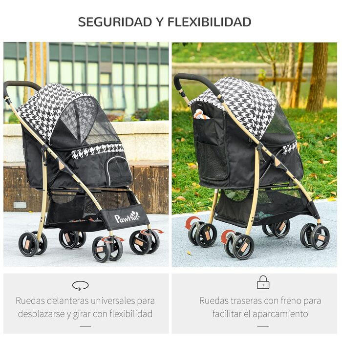 Візок для собак PawHut, розкладний, чорний, 80x44,5x97 см