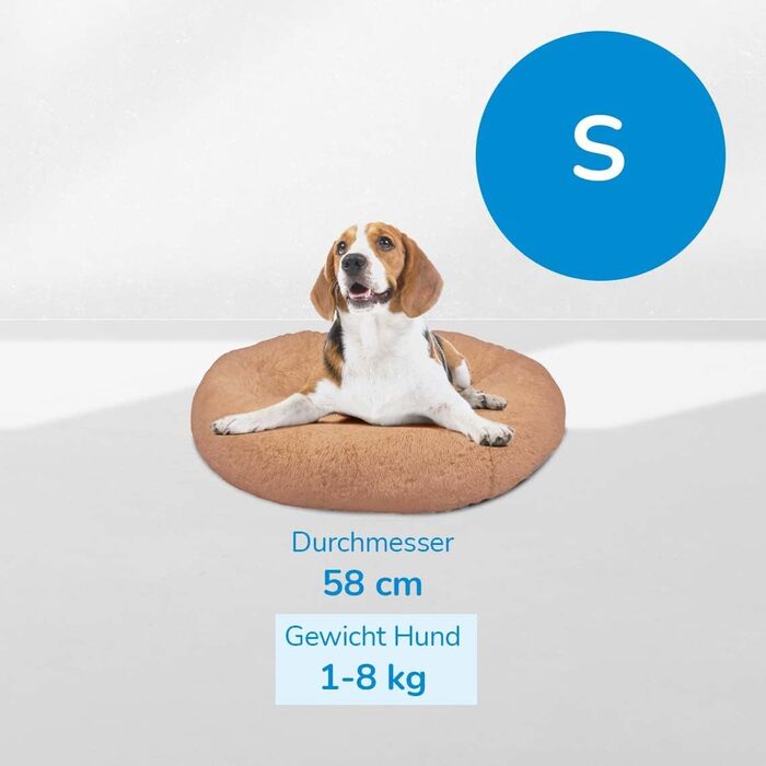 Ліжко для собак і котів Mediashop Peaceful Pooch S, 58 см, бежевий, плюшевий, знімний чохол, водо- та брудовідштовхувальне, ортопедичне, з антиковзкими ніжками