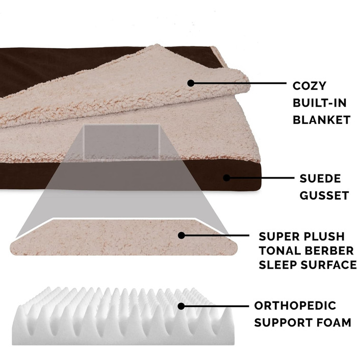 Лягу для собак Furhaven Large Orthopedic з ортопедичним матрацом, стиль дивану, знімний чохол, великий розмір (76 x 51 x 8 см), колір Еспресо