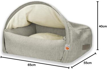 Крісло-печера для собак та котів Sleepy Fox® Premium - Крісло-гніздо, кремове жакардове покриття, розмір Small (65x55x40 см)