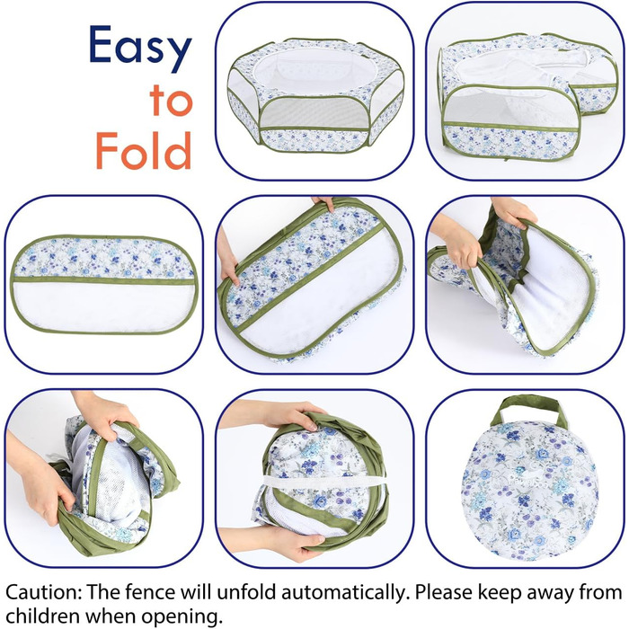 Pawaboo: Фрейгехеге для дрібних тварин, водовідштовхуваний, складаний, для кроликів, курей, кошенят, цуценят, кроликів, хом'яків. Візуальний вольєр з сіткою, блискавкою та нейлоновим дном (Синій + Білий квітковий принт)