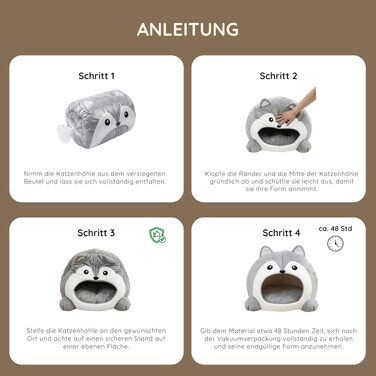 Будиночок для котів Katzenhöhle сірий L (44x41x34 см) з подушкою – печера для кошенят та котів, складаний притулок, м'який та стійкий