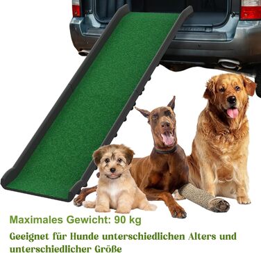 Рампа для собак у машину, складана, з пластику, 156x40 см. Підходить для автомобіля та ліжка, до 90 кг. Рампа для собак з штучним газоном, 79x40x19 см