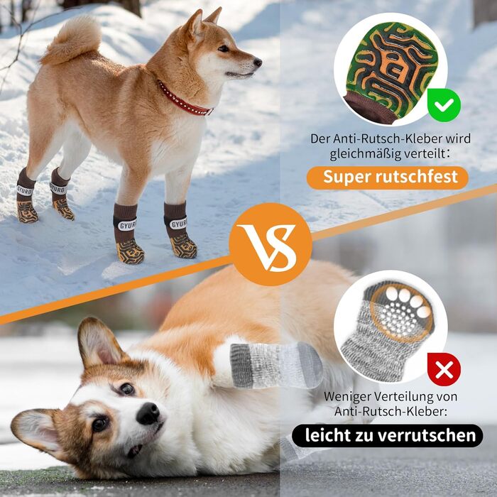 Шкарпетки для собак, антиковзаючі, з м'яким захистом подушечок лап, з надійним застібкою-ланцюгом, для дому, розмір M, коричневі