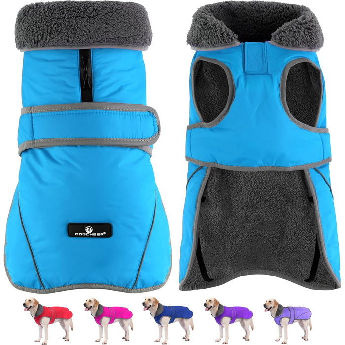 Зимовий теплий одяг для собак Dogchee: куртка з флісовим коміром, тепла підкладка, для маленьких, середніх та великих собак, XXL (обхват грудей 78-100 см, довжина спини 61 см), блакитний