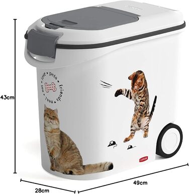 Контейнер для корму Curver 12 кг / 35 л, білий/сірий, для котів, Love Pets, пластиковий, 49,3 x 27,8 x 42,5 см