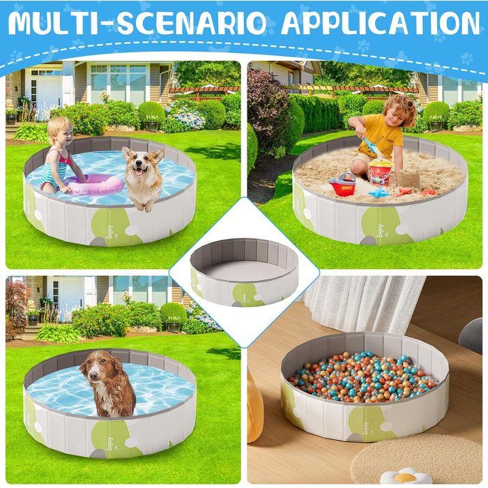 Дитячий басейн для собак та дітей, складний, з товстого ПВХ, антиковзкий, для балкона, саду, великих собак, кошенят, цуценят (A1-80*20)