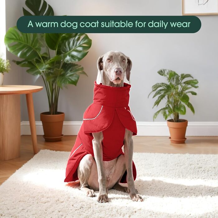 Тепла водонепроникна куртка для собак Kuoser з світловідбиваючим дизайном, шнурком на шиї, зручна застібка на липучці, червона M