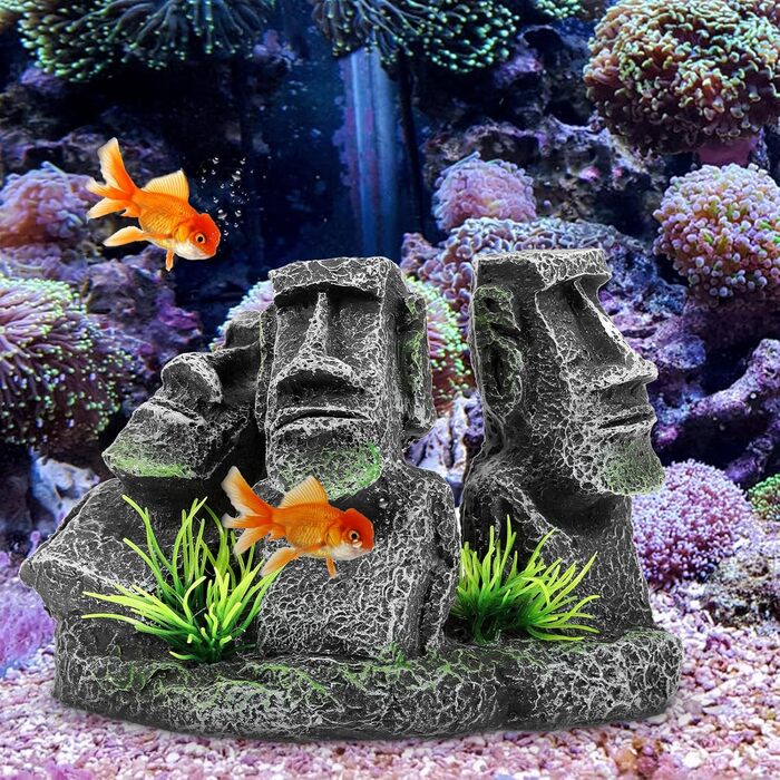 Декорація для акваріума Moai – голова острова Пасхи, скульптура Ahu Akivi, укриття для риб, прикраса для прісноводного та морського акваріума, ландшафтний орнамент, бренд minkissy