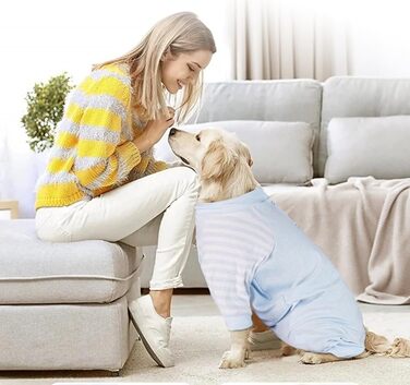 Піжама для собак після операції, боді для собак, анти-витік, довгий рукав, синій, розмір M