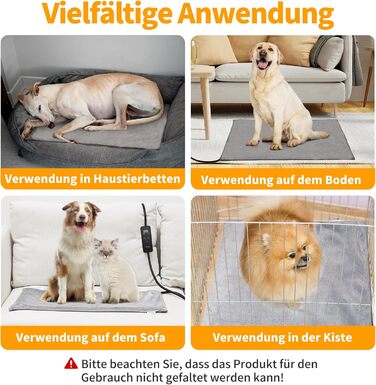 Електричний килимок для котів та собак Toozey, 45x40 см, регулювання часу та температури, безпечний, теплий, сірий