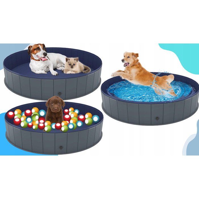 Складаний басейн для собак Wobell, сірий, 100x30 см, 230 л