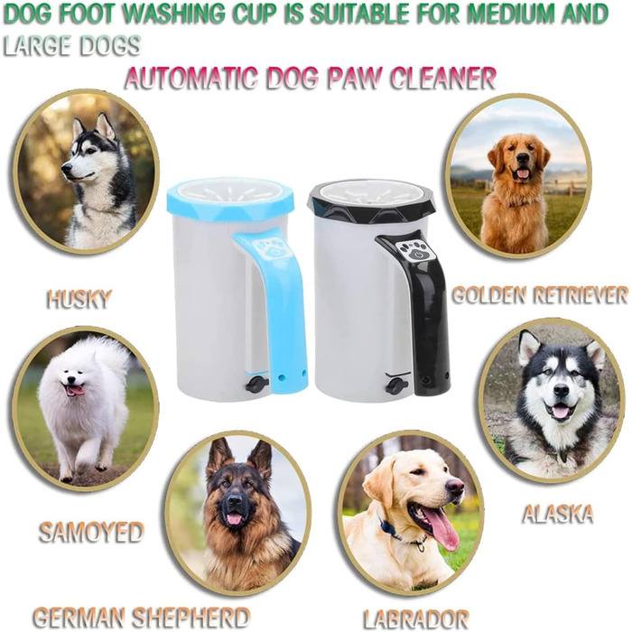 Автоматичний очищувач лап для собак PJDDP, портативний миючий пристрій для лап з м'якою силіконовою масажною щіткою, для великих і середніх собак, блакитний
