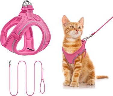 Нашийник для котів Qianruida з повідком, регульований, зручний, дихаючий, світловідбиваючий (Рожевий, XXXS)