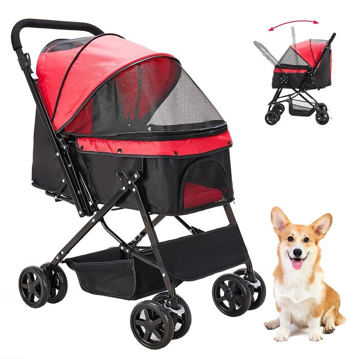 Складаний візок для собак та котів до 20 кг, червоний