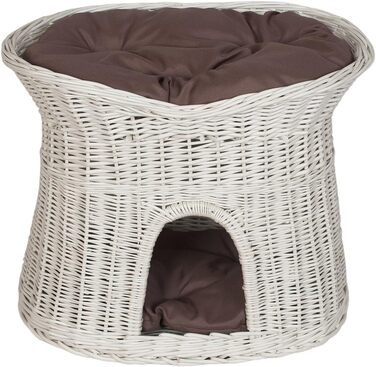 Корзина для котів, лежанка для котів, будиночок для котів L, 60 см, овальна, з плетеної лози, двоярусна, коричнева, знімні подушки