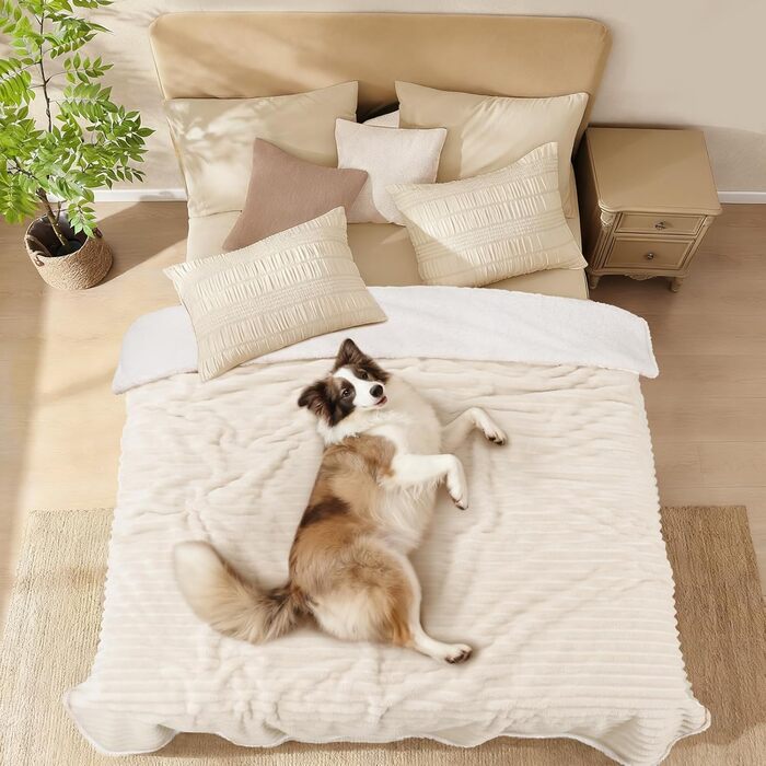 Водонепроникний коврик для собак та котів Luciphia, 100x145 см, Sherpa Fleece, захист ліжка, дивана, бежевий