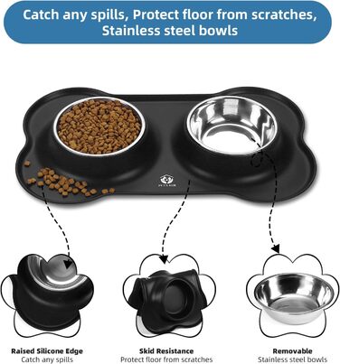 Набір мисок для тварин PET'S HUB з силіконовим килимком (Чорний, Маленький)
