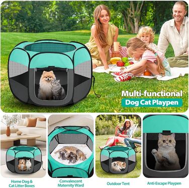 Клітка-біговий вольєр для цуценят та тварин, складана, 110x110x60 см, зелена